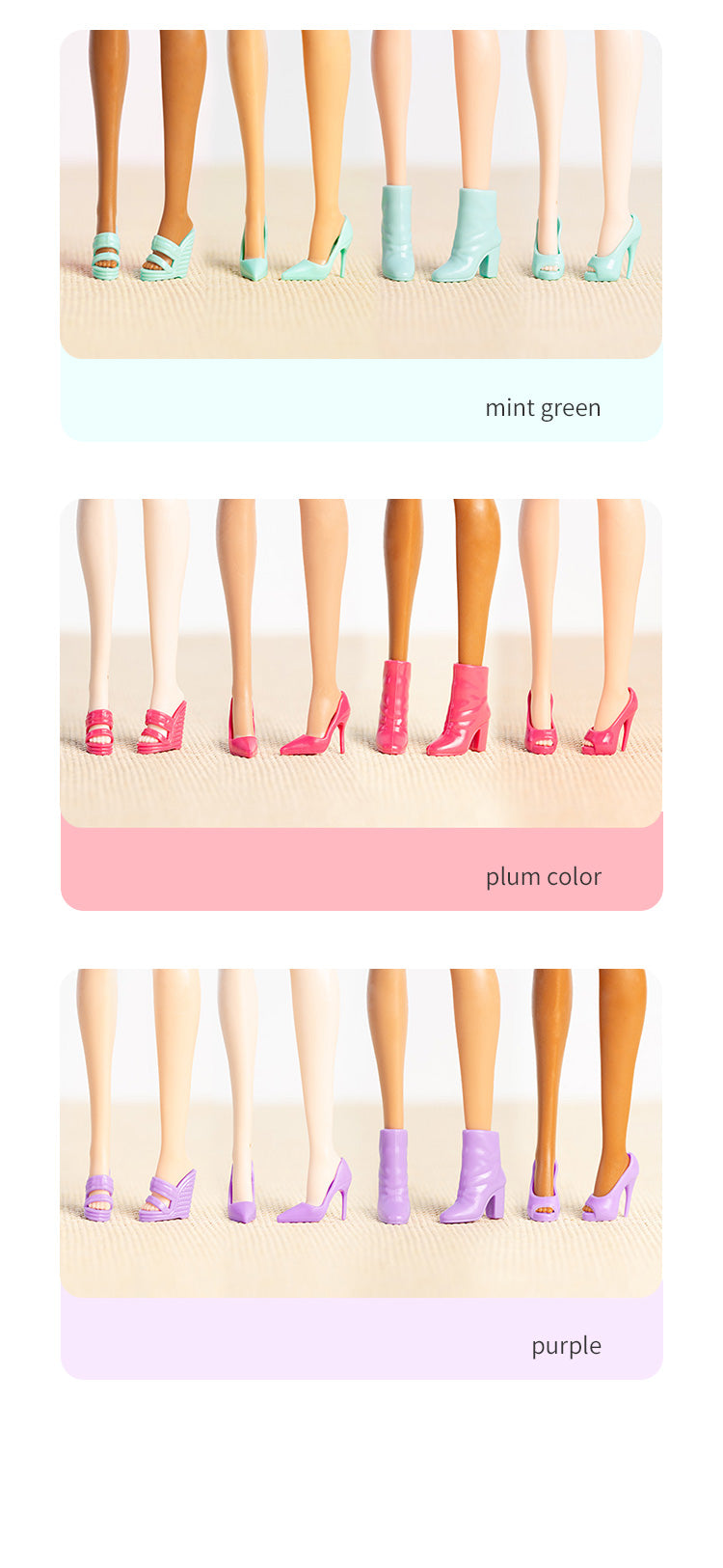 Supermodel Doll Plastic Shoes (4pcs different shoes for each color)