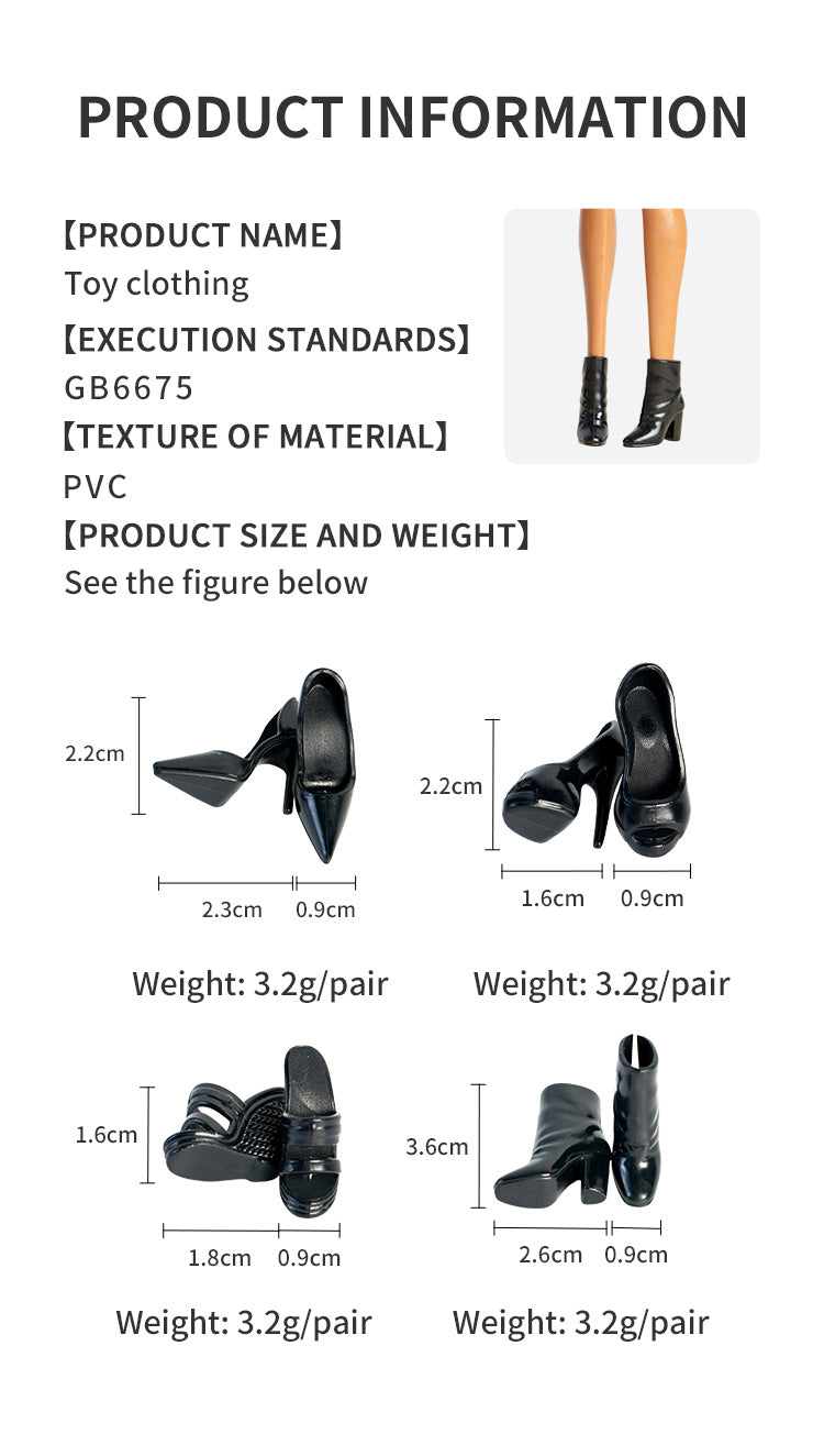 Supermodel Doll Plastic Shoes (4pcs different shoes for each color)