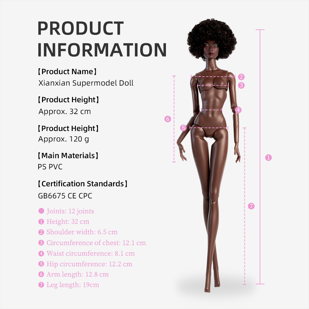 Charcoal Skin Tone Jointed ELARA Fashion Doll (Gold Label Edition)