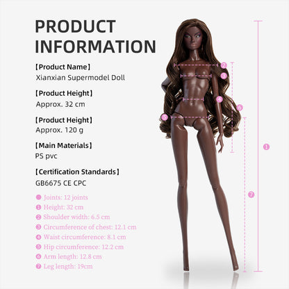 Charcoal Skin Tone Jointed ELARA Fashion Doll (Gold Label Edition)