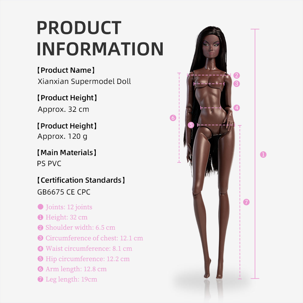 Charcoal Skin Tone Jointed ELARA Fashion Doll (Gold Label Edition)