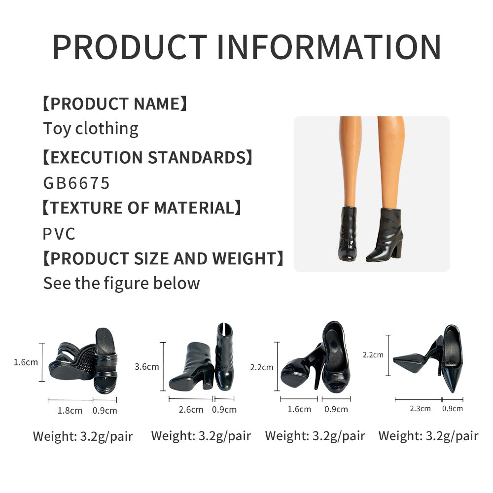 Supermodel Doll Plastic Shoes (4pcs different shoes for each color)